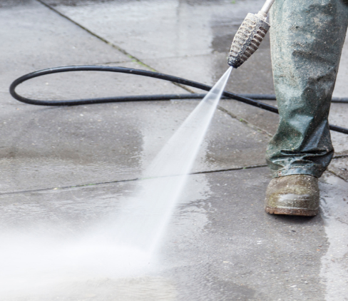 Residential pressure cleaning service for driveways and exterior surfaces